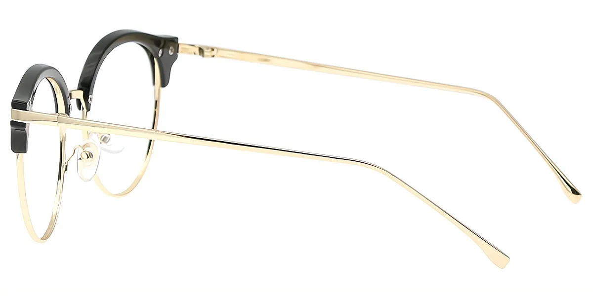 Black Round Chic Mixed Materials Eyeglasses