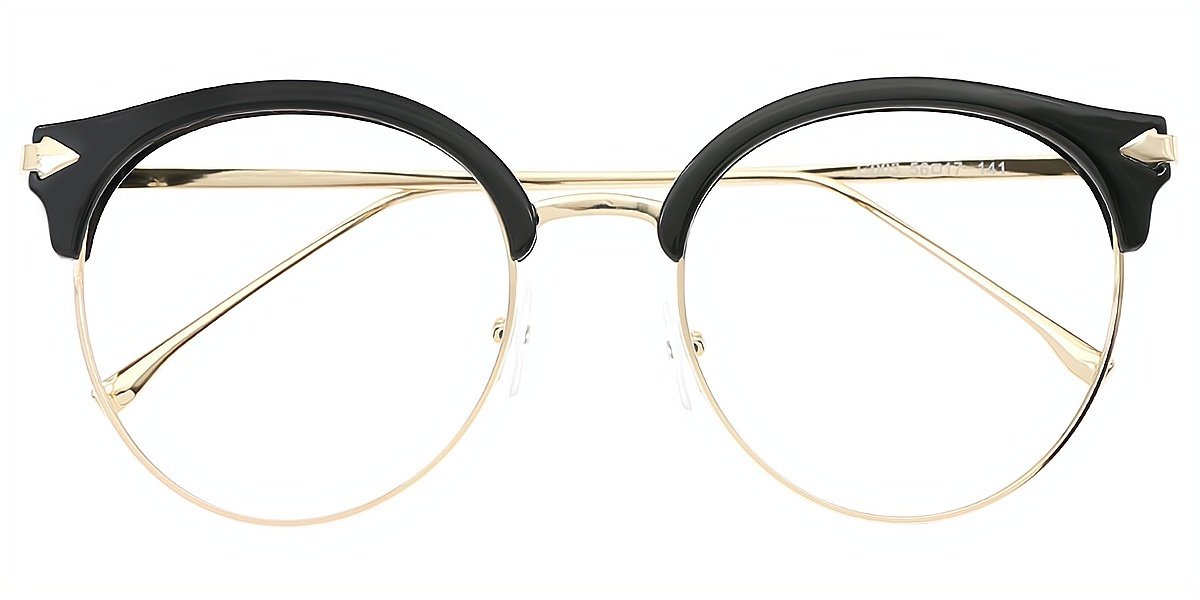 Black Round Chic Mixed Materials Eyeglasses