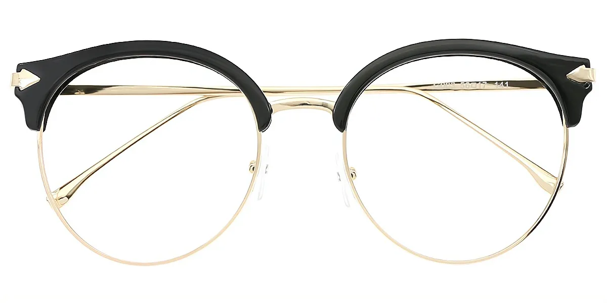Black Round Chic Mixed Materials Eyeglasses