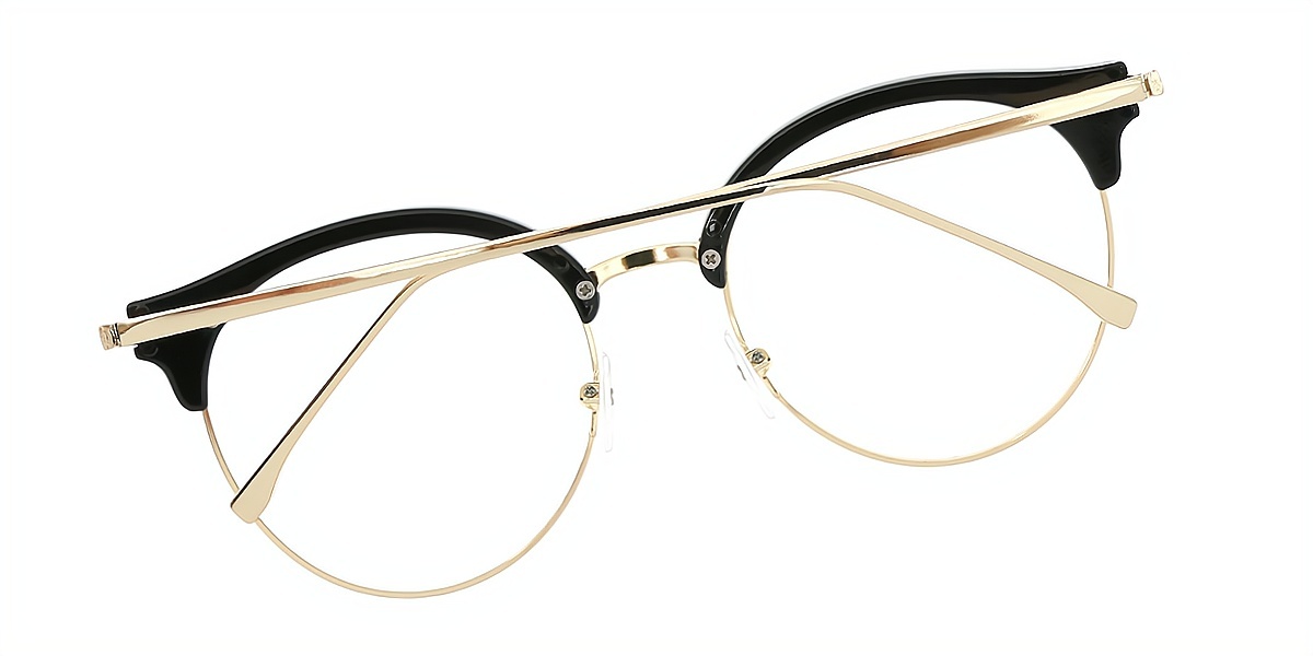 Black Round Chic Mixed Materials Eyeglasses