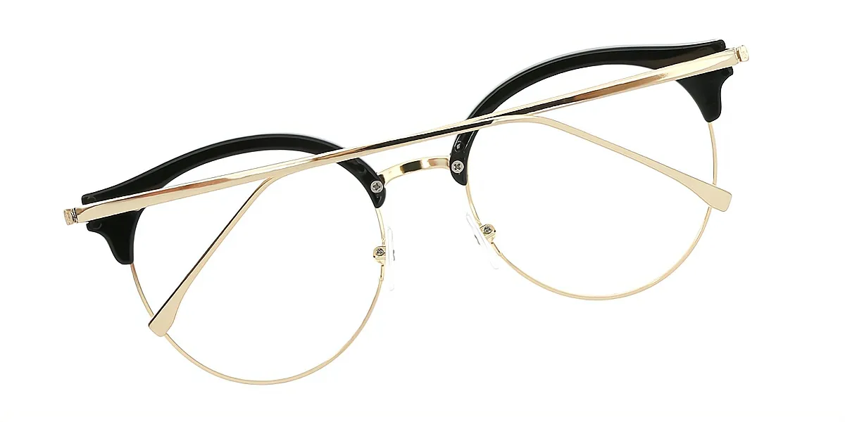 Black Round Chic Mixed Materials Eyeglasses