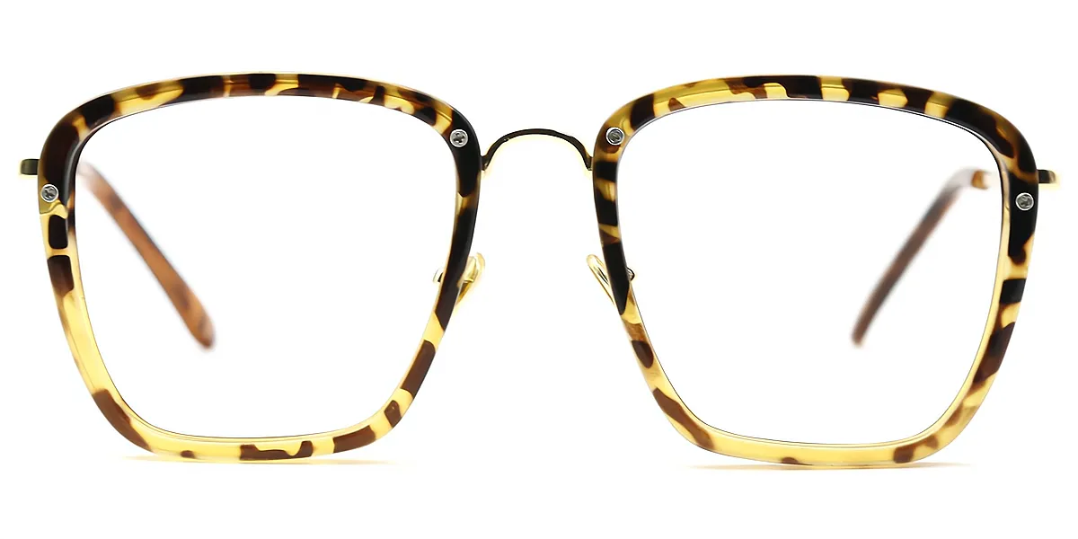 Tortoise Square Keyhole Bridge Mixed Materials Eyeglasses