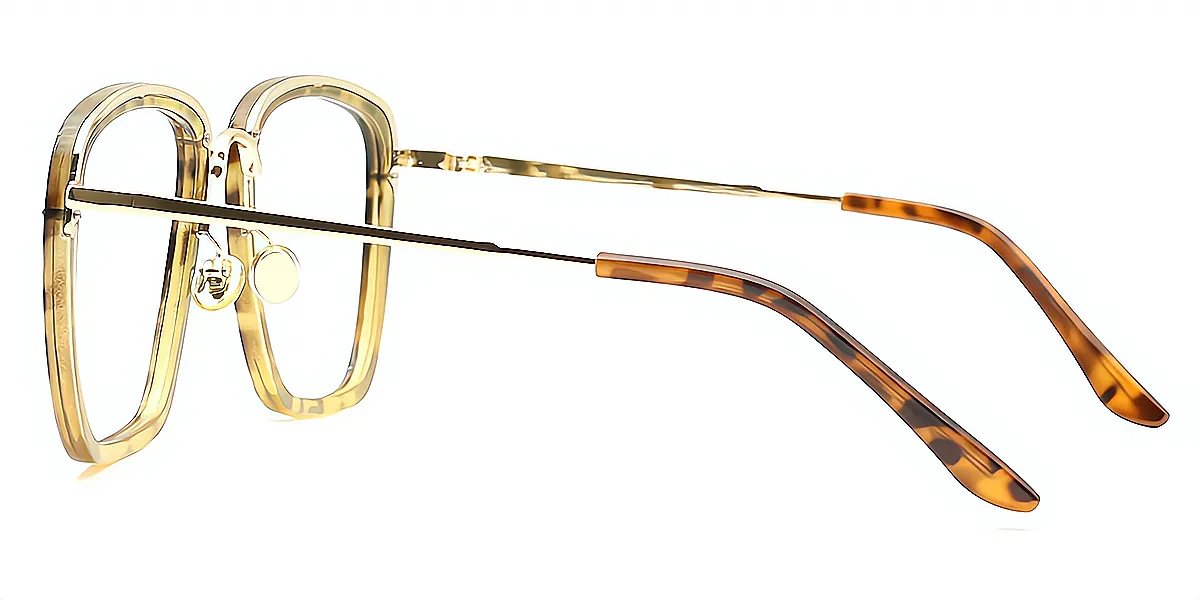 Tortoise Square Keyhole Bridge Mixed Materials Eyeglasses