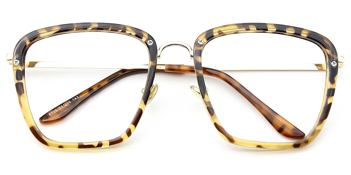 Tortoise Square Keyhole Bridge Mixed Materials Eyeglasses