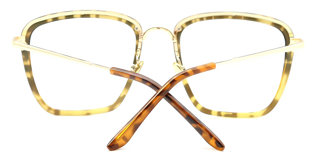 Tortoise Square Keyhole Bridge Mixed Materials Eyeglasses