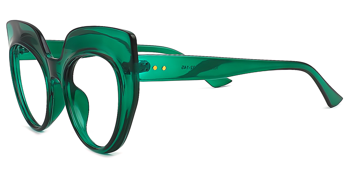 Green Cat Eye Modish Wide Plastic Eyeglasses