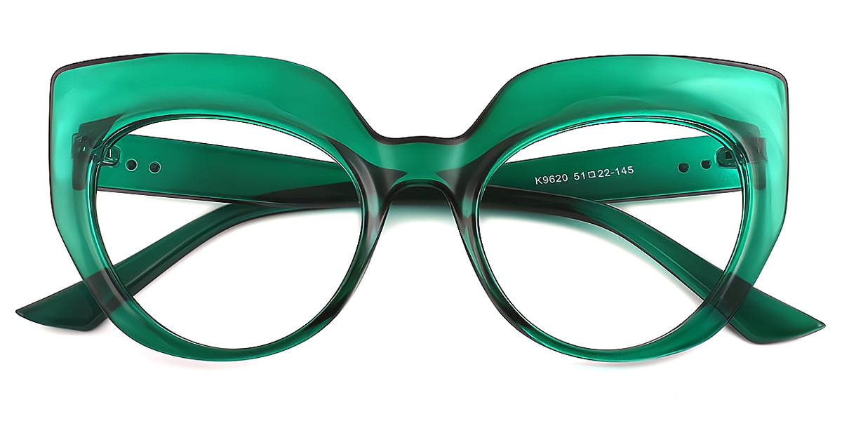 Green Cat Eye Modish Wide Plastic Eyeglasses