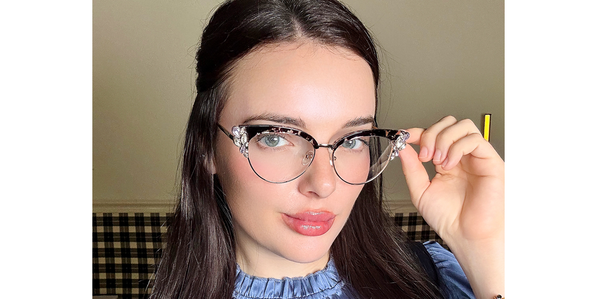 Purple Cat Eye Exquisite Mixed Materials Eyeglasses