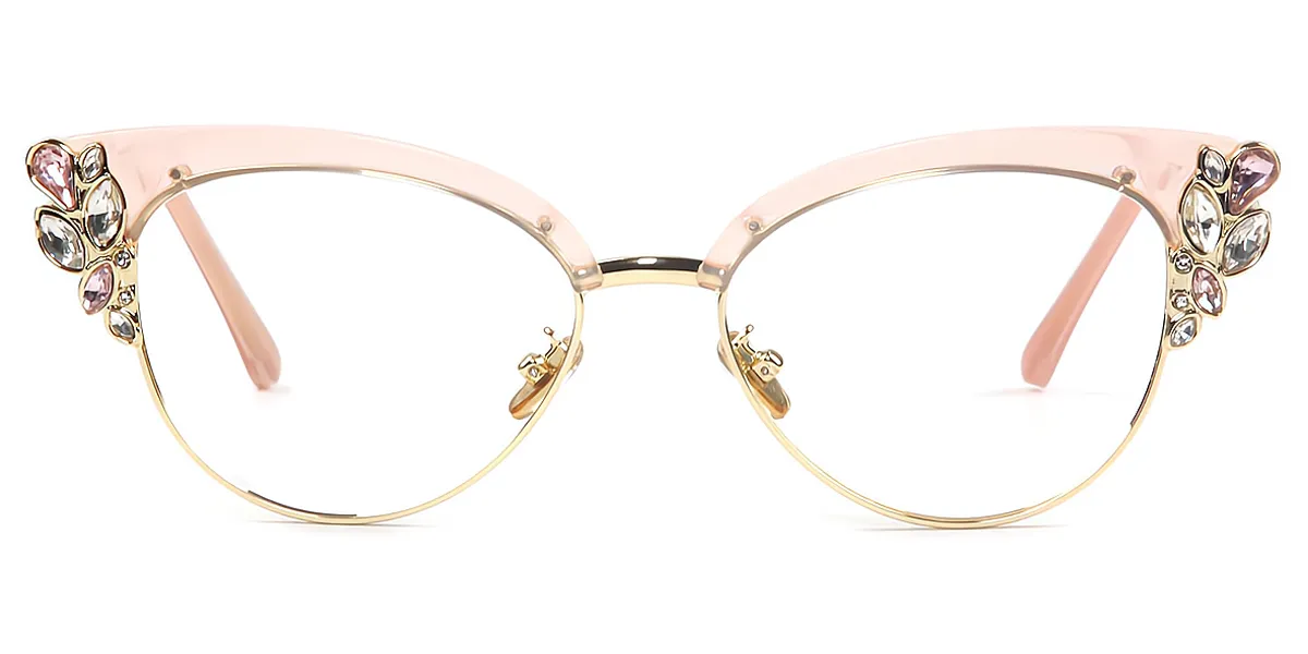 Pink Cat Eye Exquisite Mixed Materials Eyeglasses
