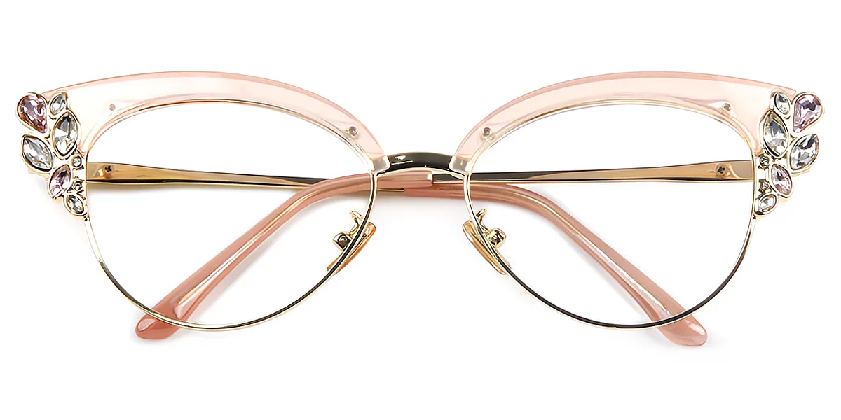 Pink Cat Eye Exquisite Mixed Materials Eyeglasses
