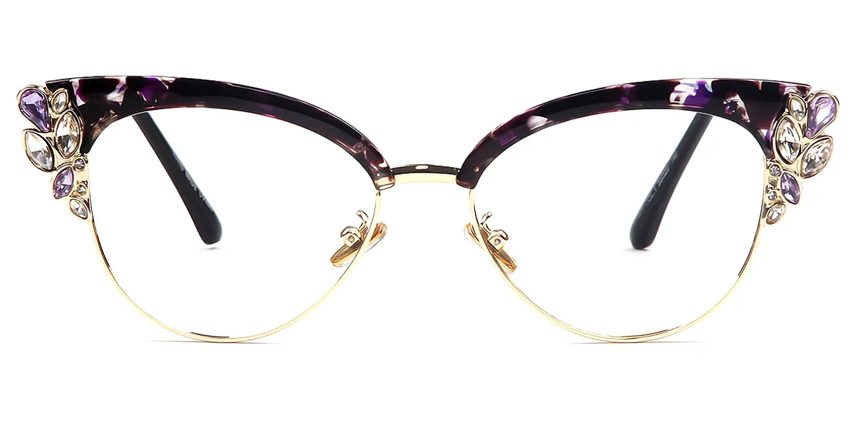 Purple Cat Eye Exquisite Mixed Materials Eyeglasses