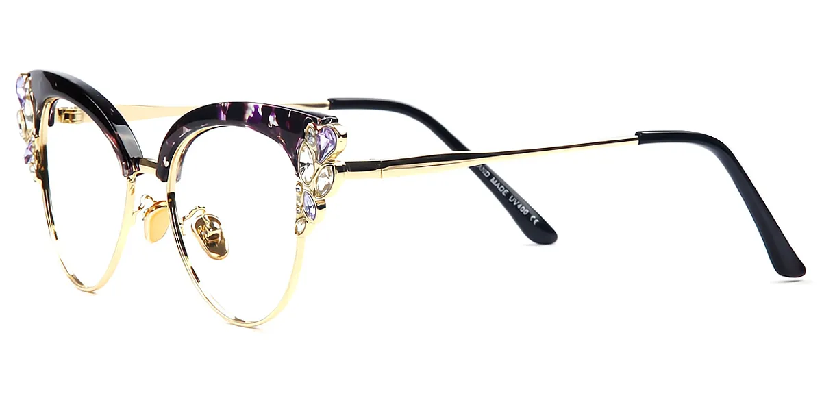 Purple Cat Eye Exquisite Mixed Materials Eyeglasses
