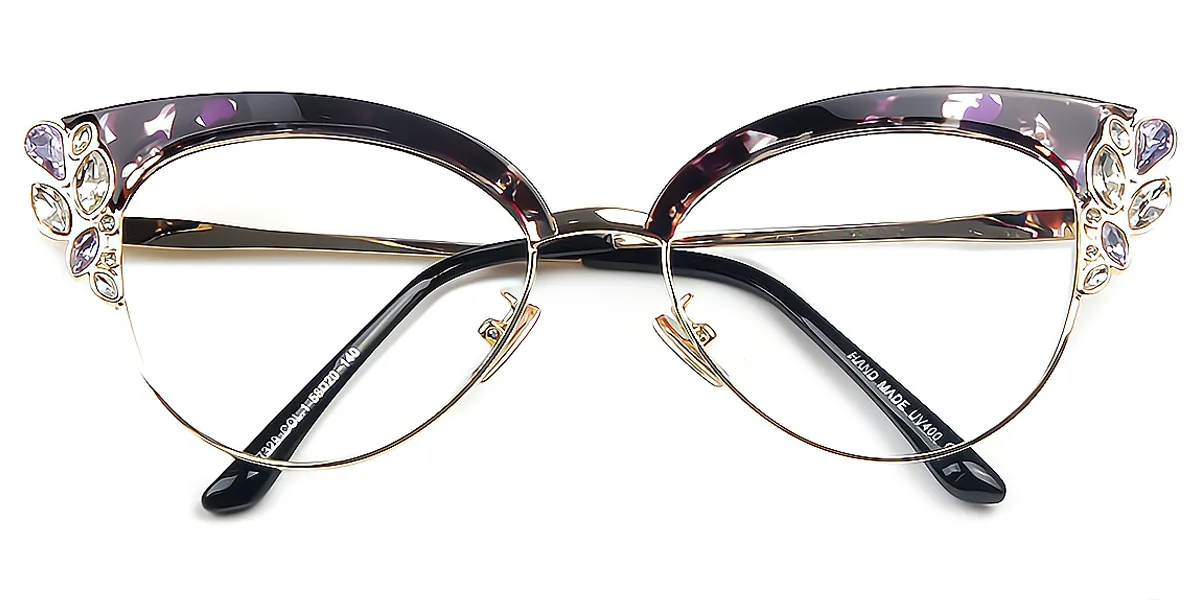 Purple Cat Eye Exquisite Mixed Materials Eyeglasses