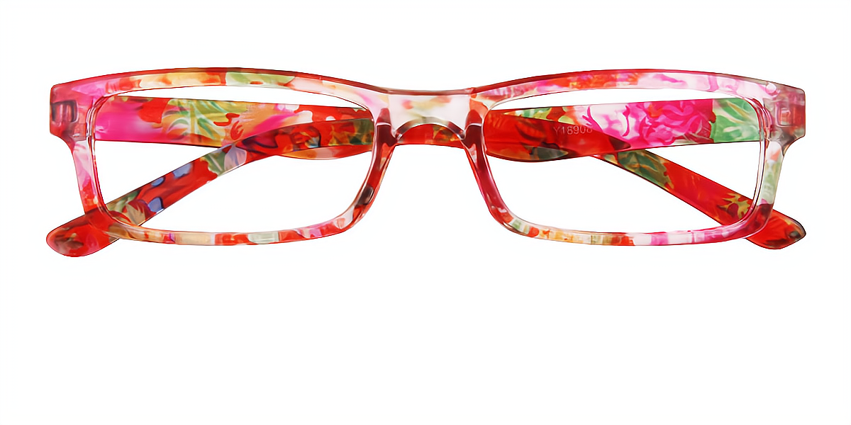 Floral Rectangle Narrow Fancy Plastic Eyeglasses