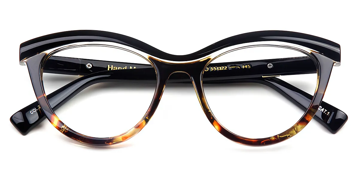 Black Tortoise Cat Eye Unique Plastic Eyeglasses