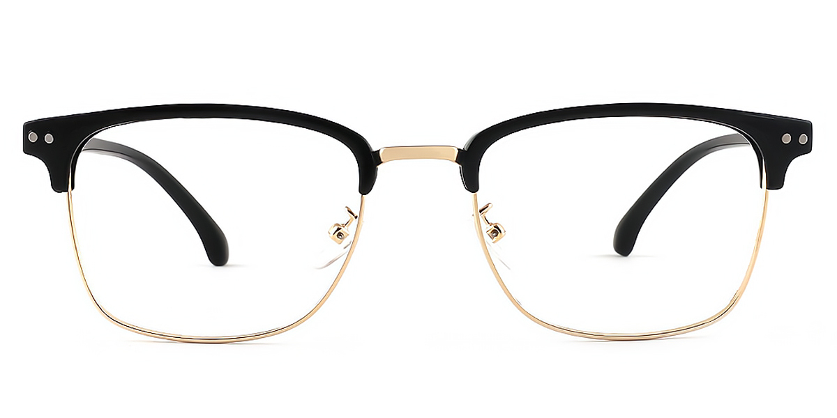 Black Browline Retro Mixed Materials Eyeglasses