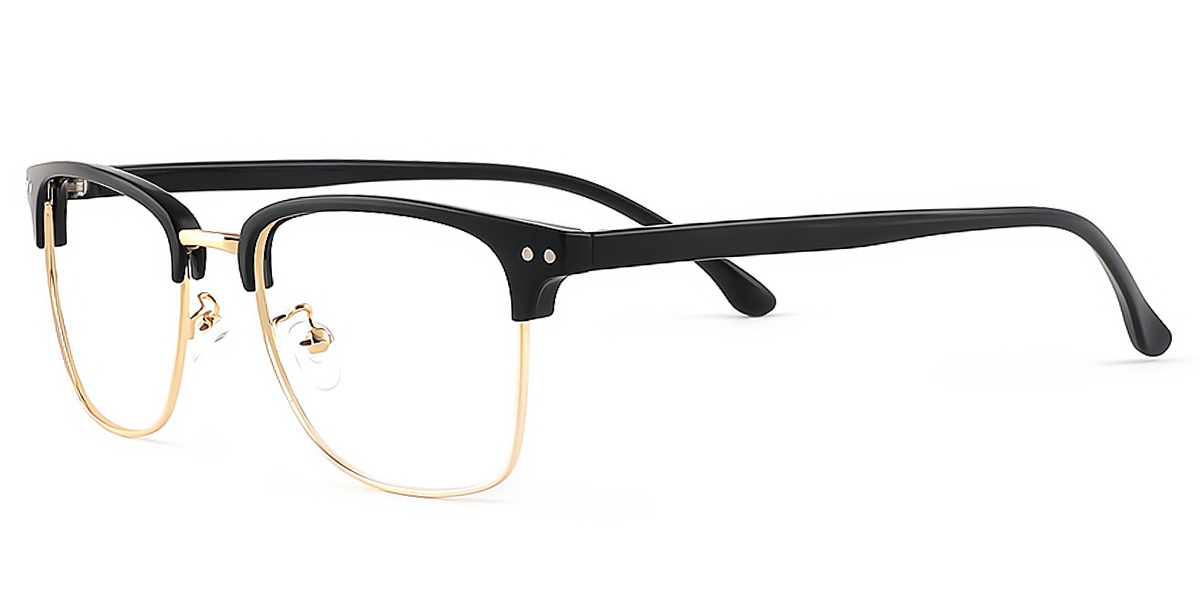 Black Browline Retro Mixed Materials Eyeglasses
