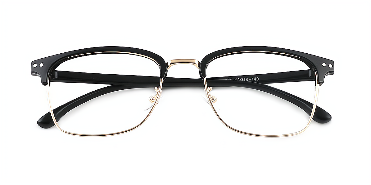 Black Browline Retro Mixed Materials Eyeglasses