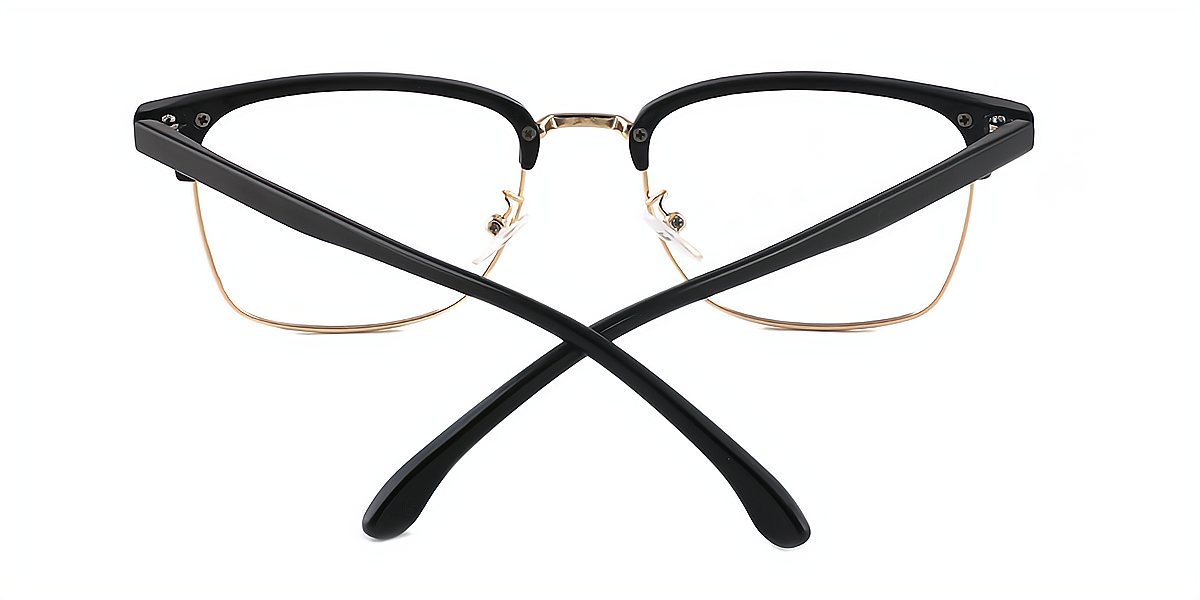 Black Browline Retro Mixed Materials Eyeglasses