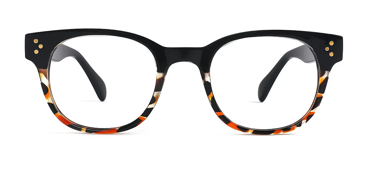 Black-Tortoise Oval Retro Plastic Eyeglasses