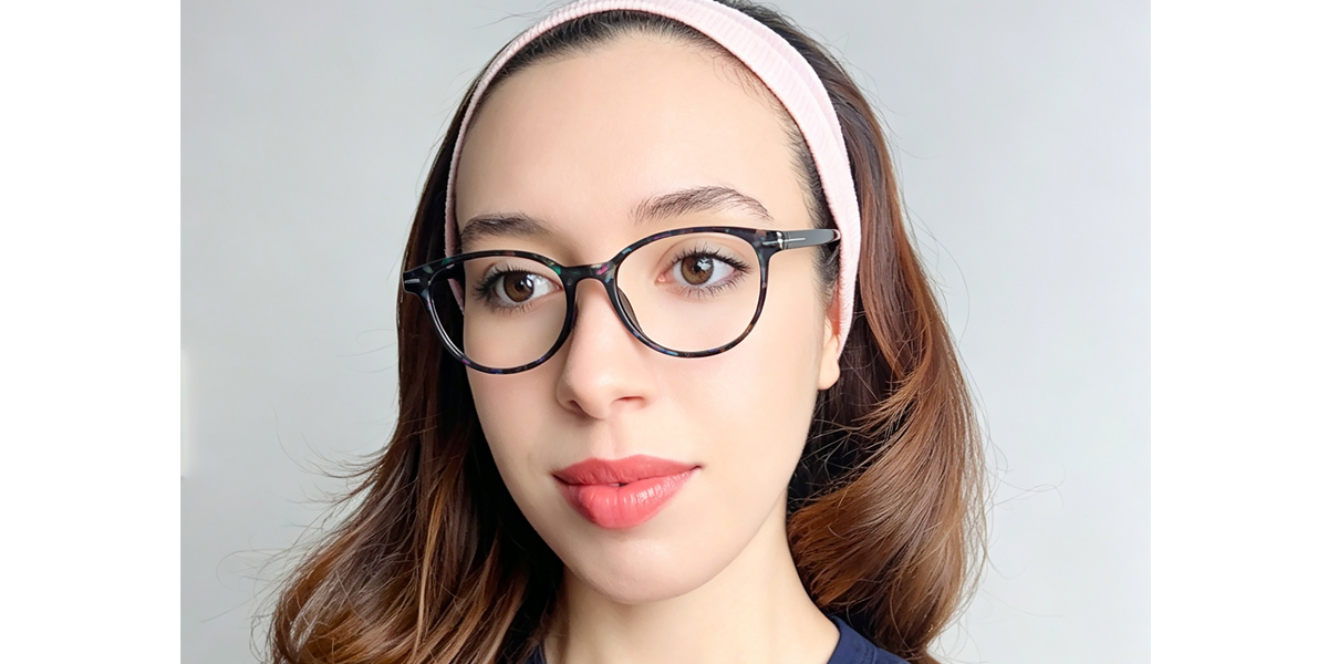 Purple Floral Oval Exquisite Plastic Eyeglasses