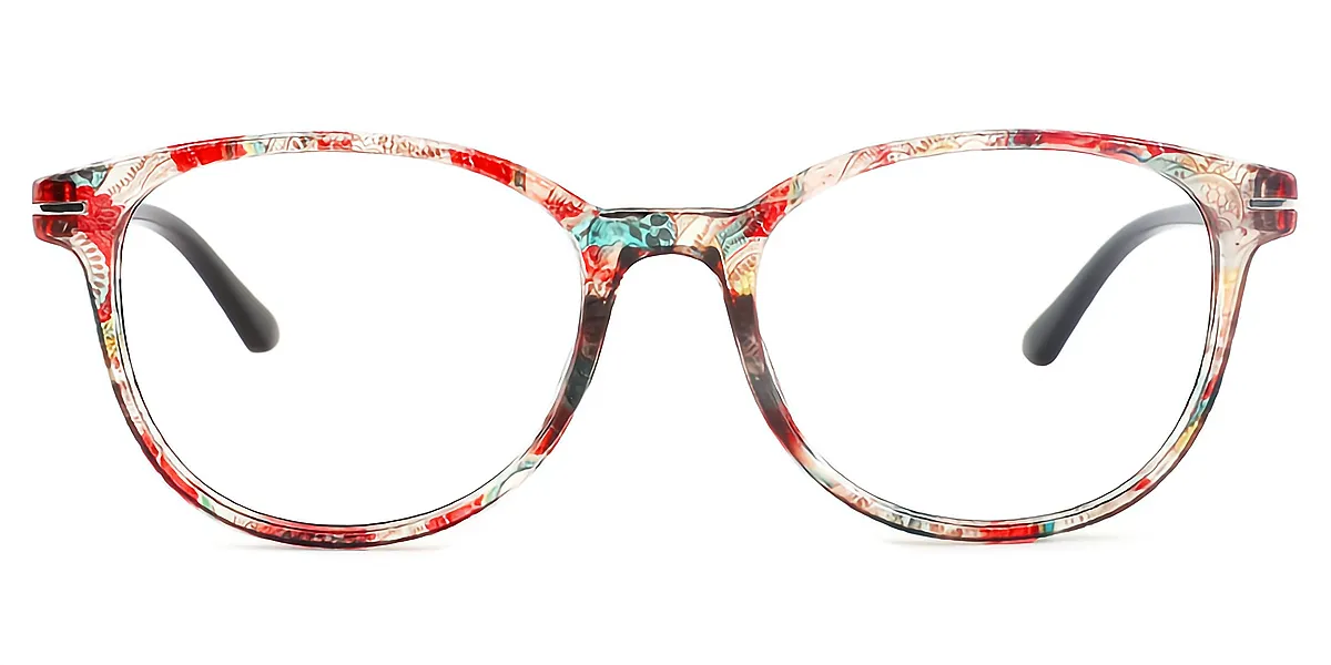 Orange Floral Oval Exquisite Plastic Eyeglasses