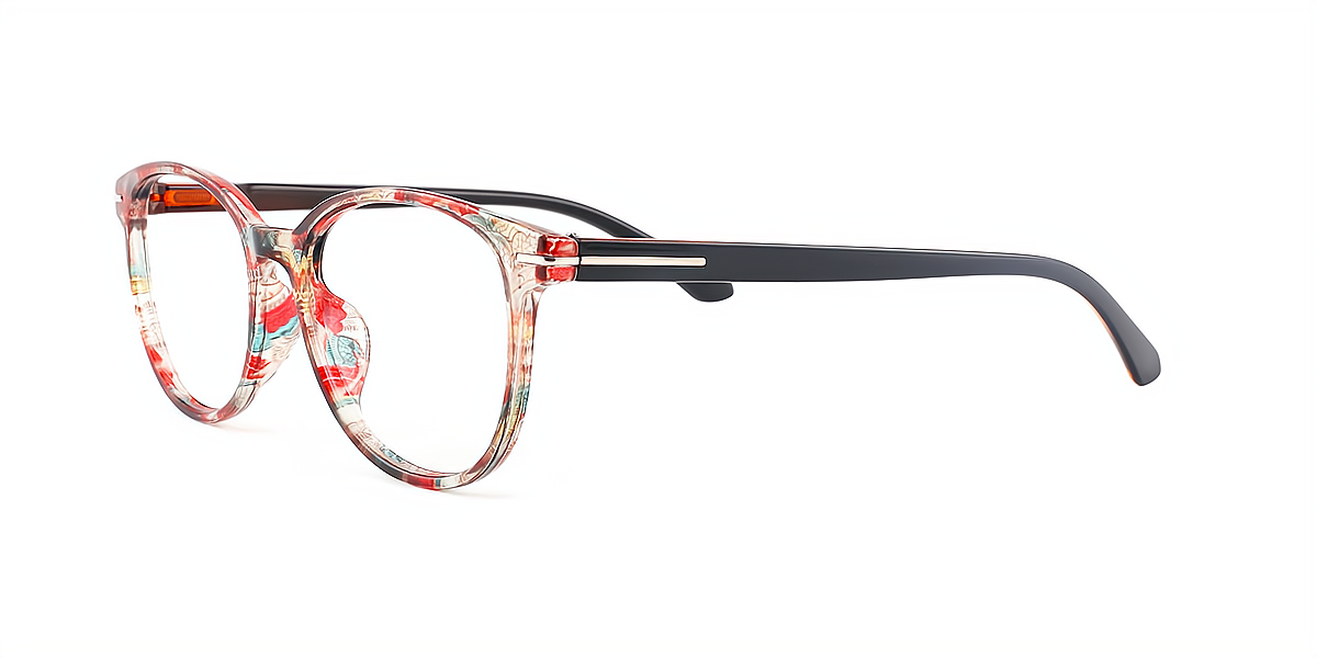 Orange Floral Oval Exquisite Plastic Eyeglasses