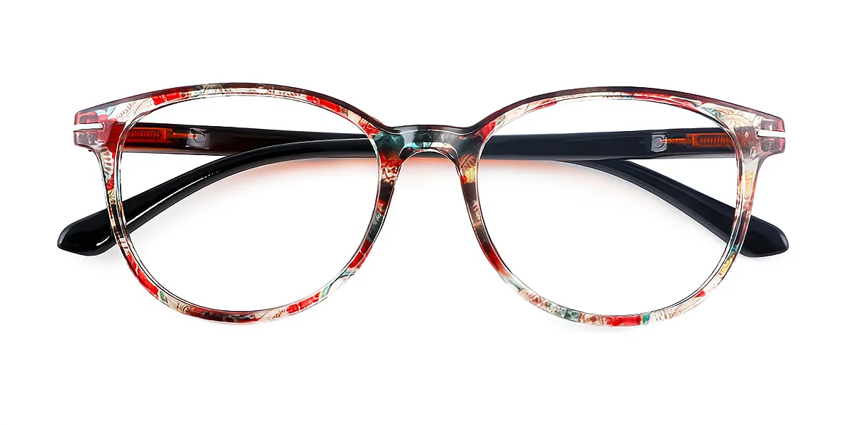 Orange Floral Oval Exquisite Plastic Eyeglasses