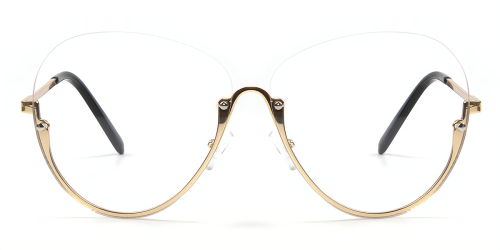 Black Oval Simple Semi-rimless Metal Large Sunglasses