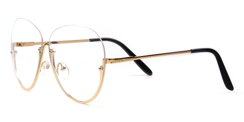 Black Oval Simple Semi-rimless Metal Large Sunglasses