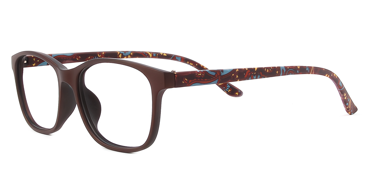 Brown Rectangle Classic Plastic Eyeglasses