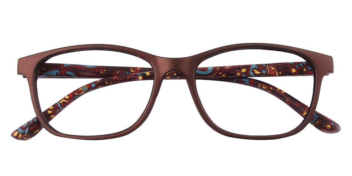 Brown Rectangle Classic Plastic Eyeglasses