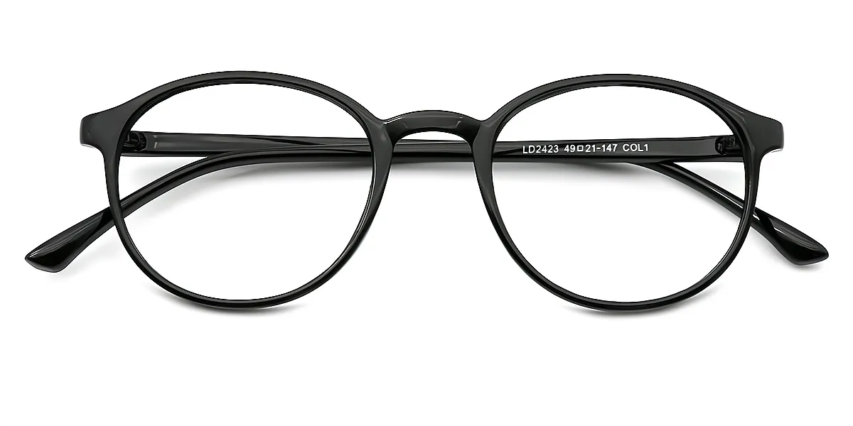 Black Round Classic Lightweight TR90 Eyeglasses