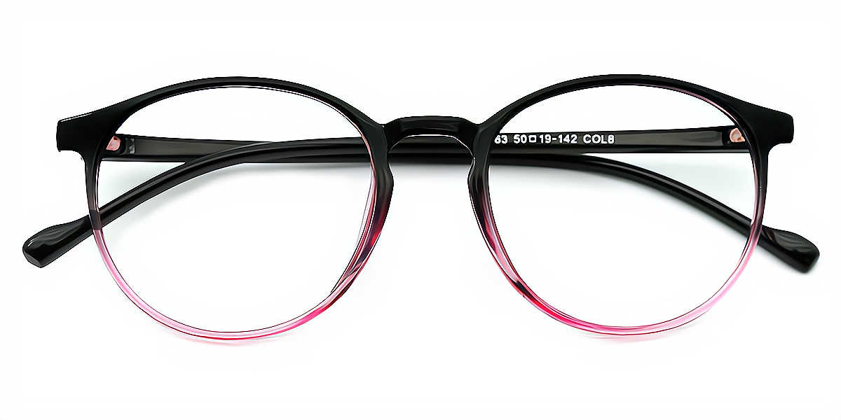 Black-PInk Round Classic Lightweight TR90 Eyeglasses
