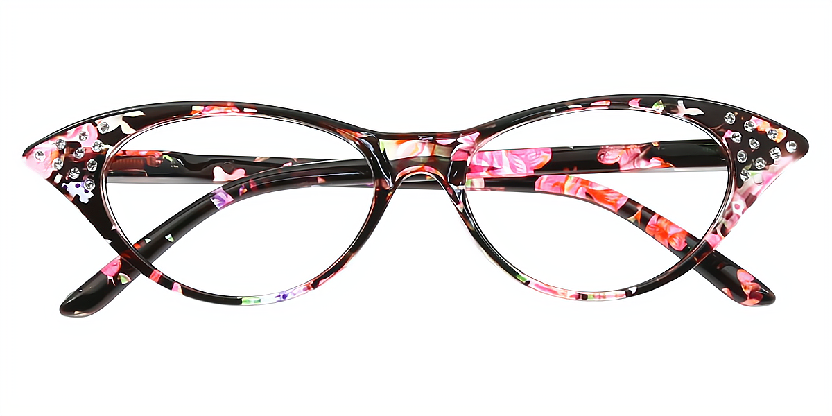 Valerie Black Floral Cat Eye Unique Plastic Eyeglasses