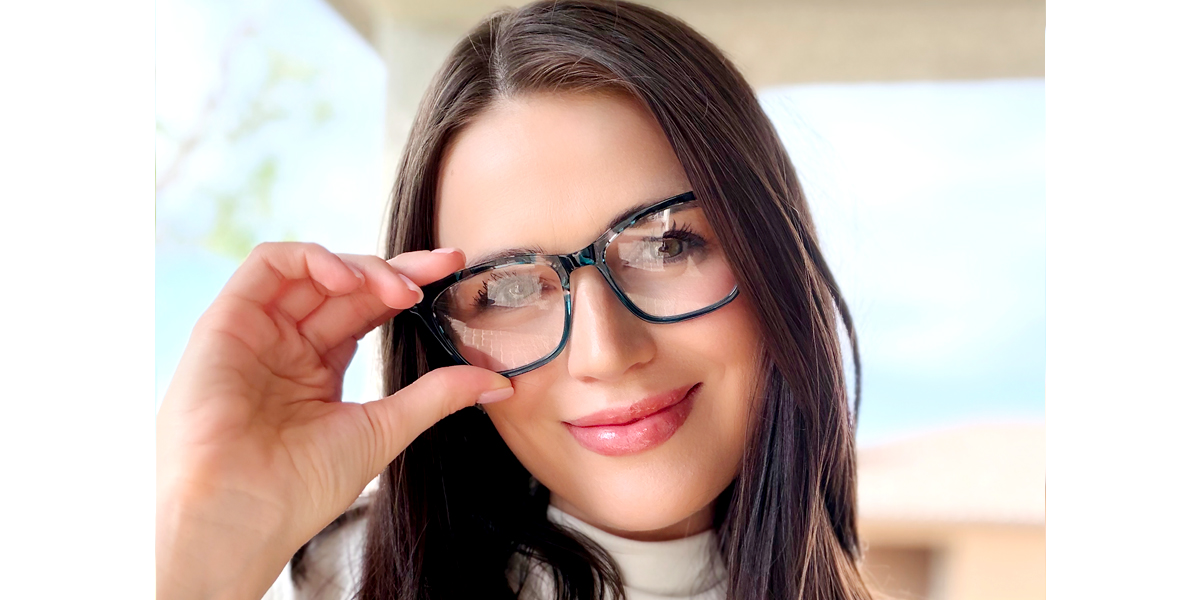 Blue Floral Rectangle Exquisite Acetate Eyeglasses