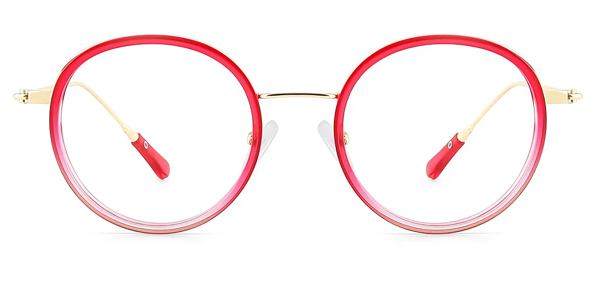 Red Oval Retro Metal Eyeglasses