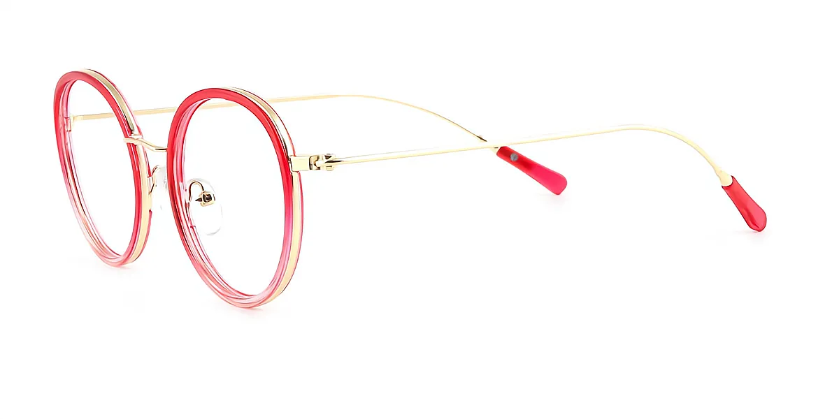 Red Oval Retro Metal Eyeglasses