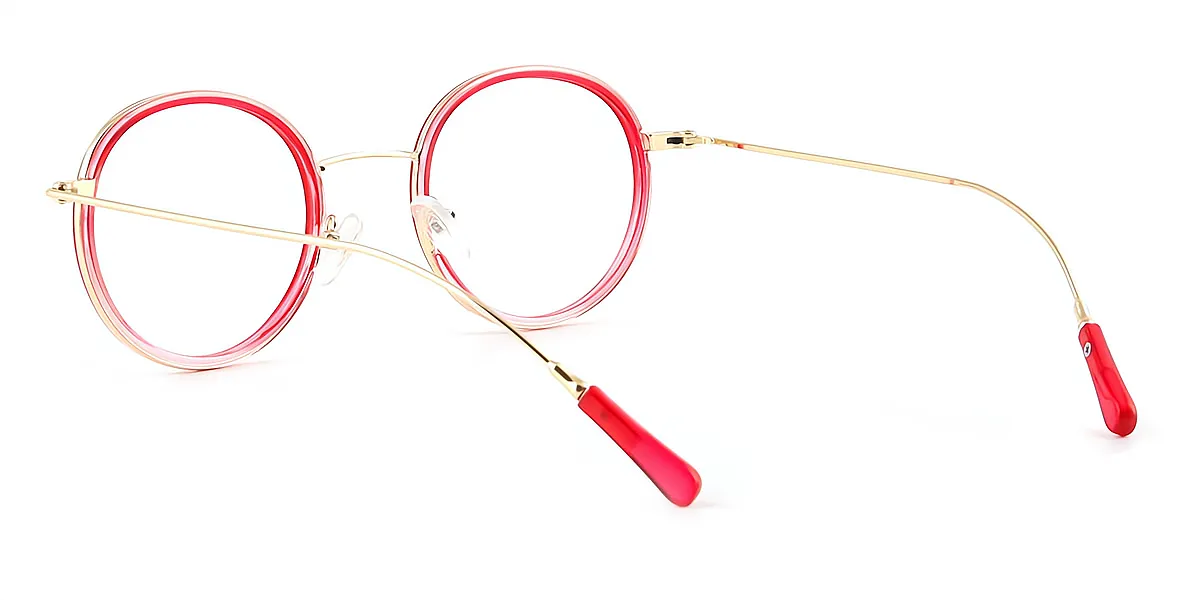 Red Oval Retro Metal Eyeglasses