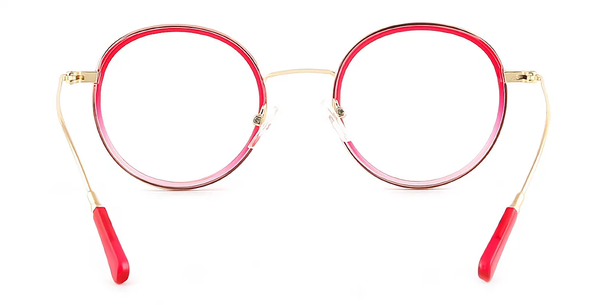 Red Oval Retro Metal Eyeglasses