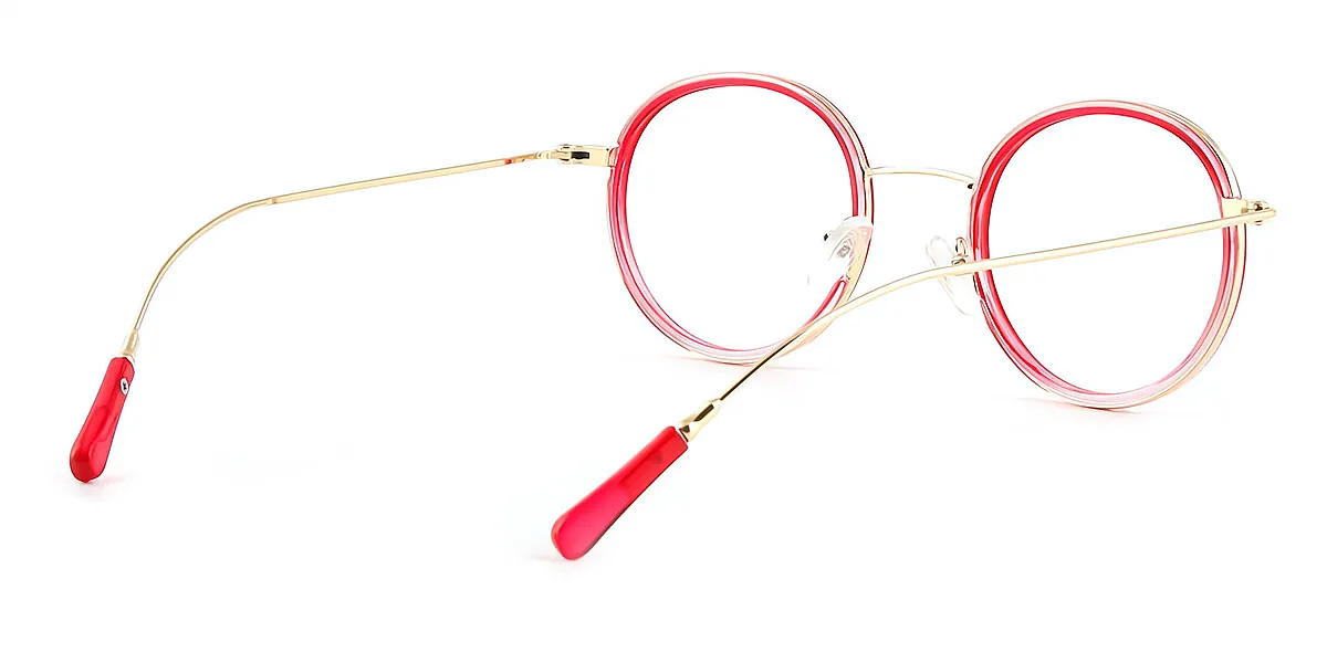 Red Oval Retro Metal Eyeglasses