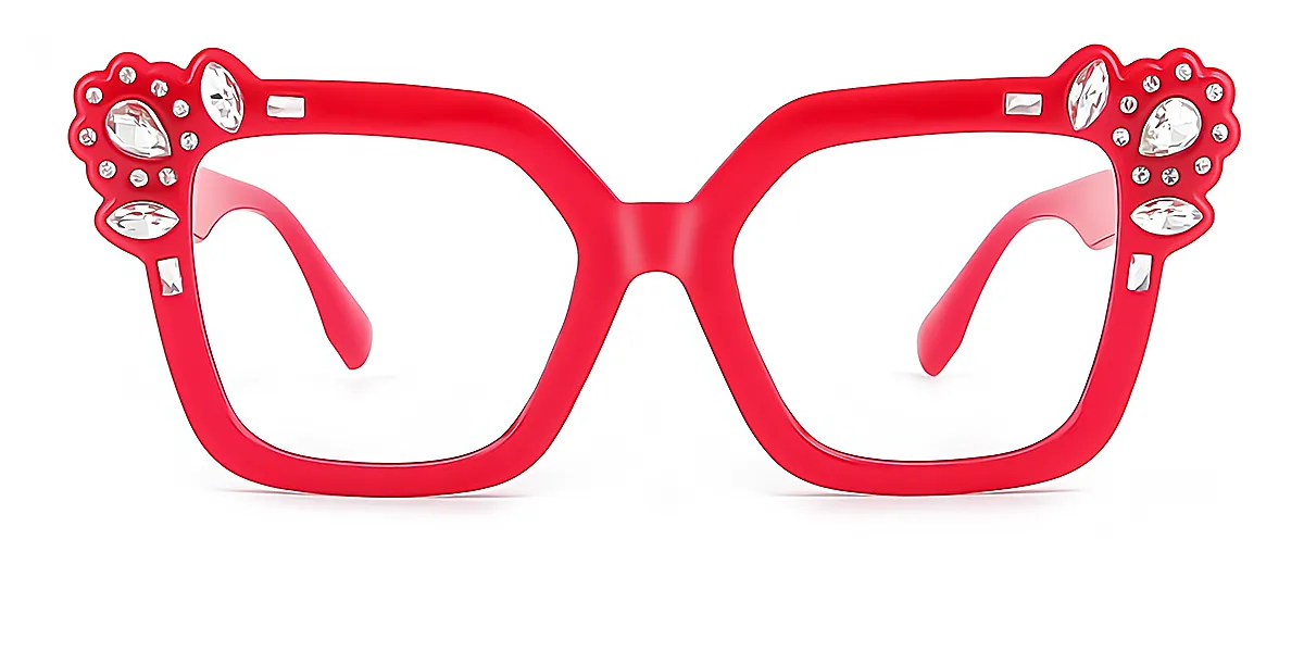 Red Cat Eye Unique Plastic Eyeglasses