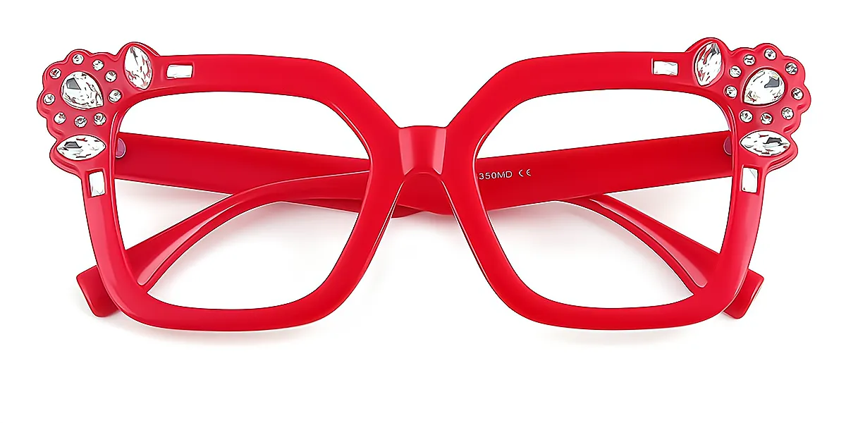 Red Cat Eye Unique Plastic Eyeglasses