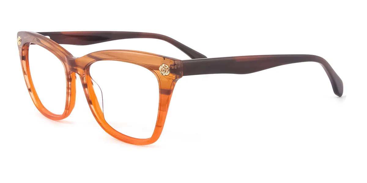 Orange Rectangle Horn Acetate Eyeglasses