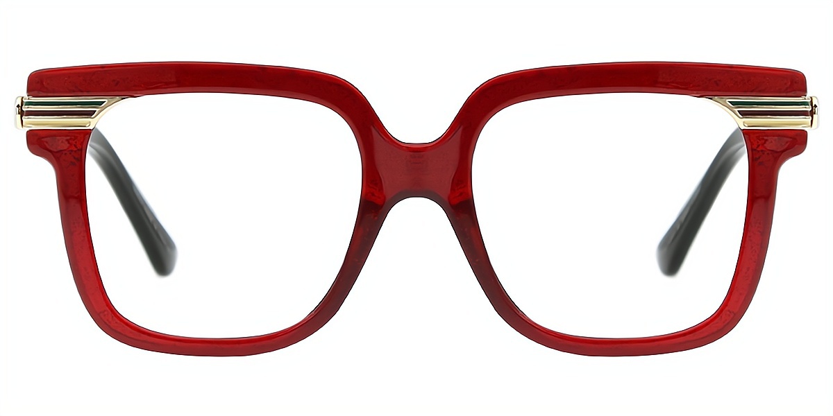 Red Rectangle Modish Mixed Materials Eyeglasses