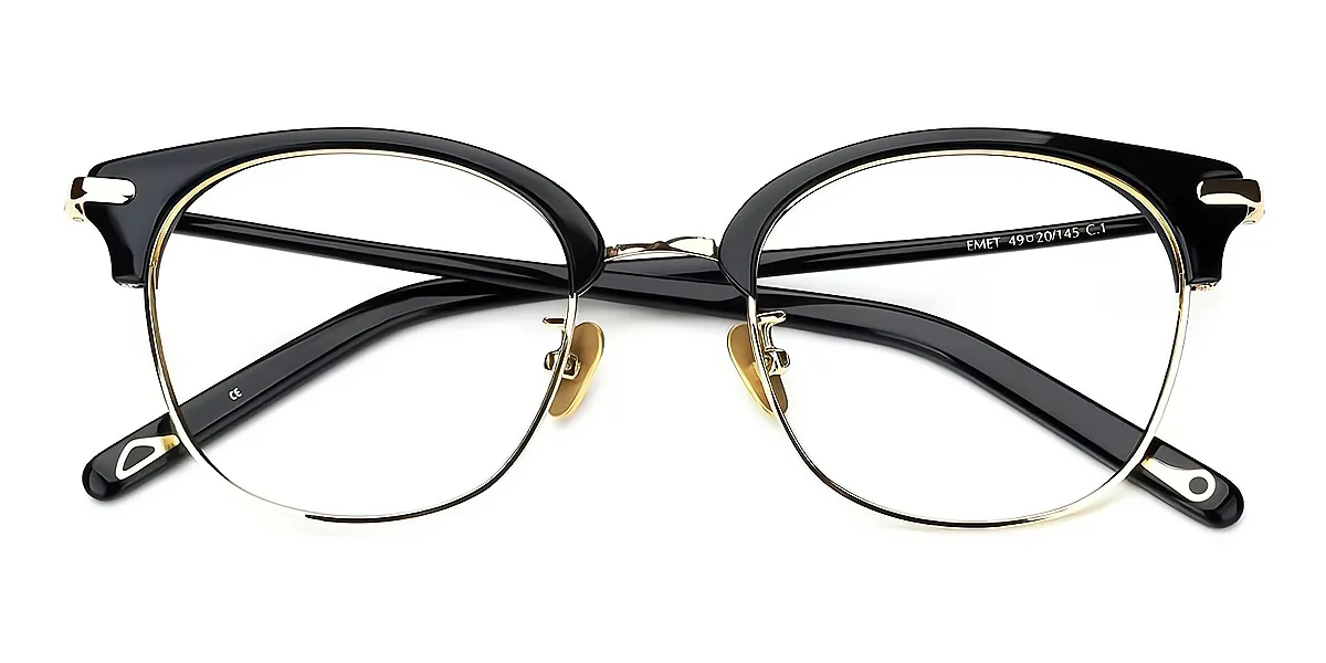 Black Oval Classic Mixed Materials Eyeglasses