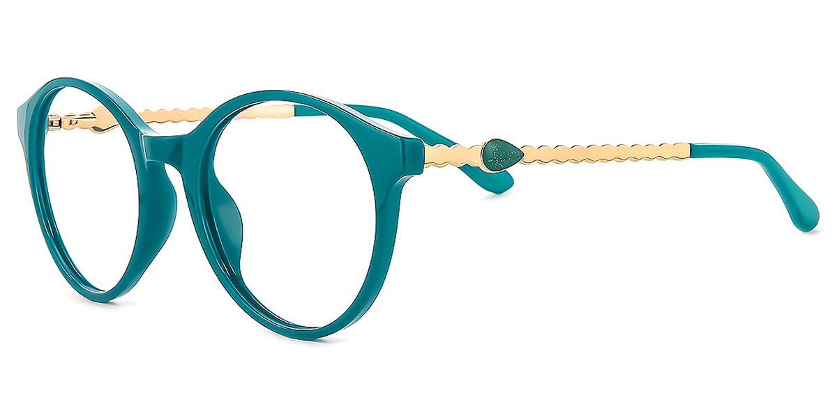 Green Oval Unique Mixed Materials Eyeglasses