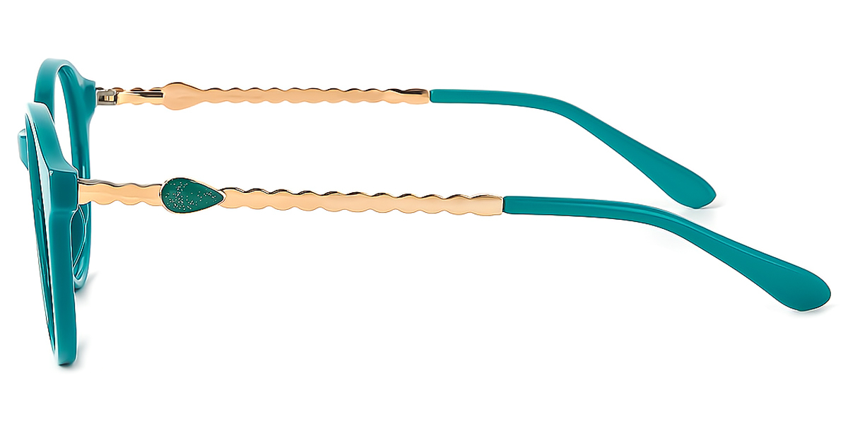 Green Oval Unique Mixed Materials Eyeglasses