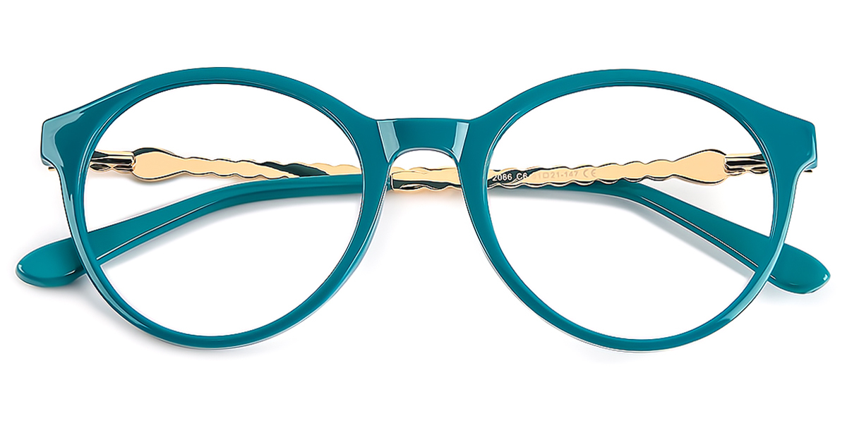 Green Oval Unique Mixed Materials Eyeglasses