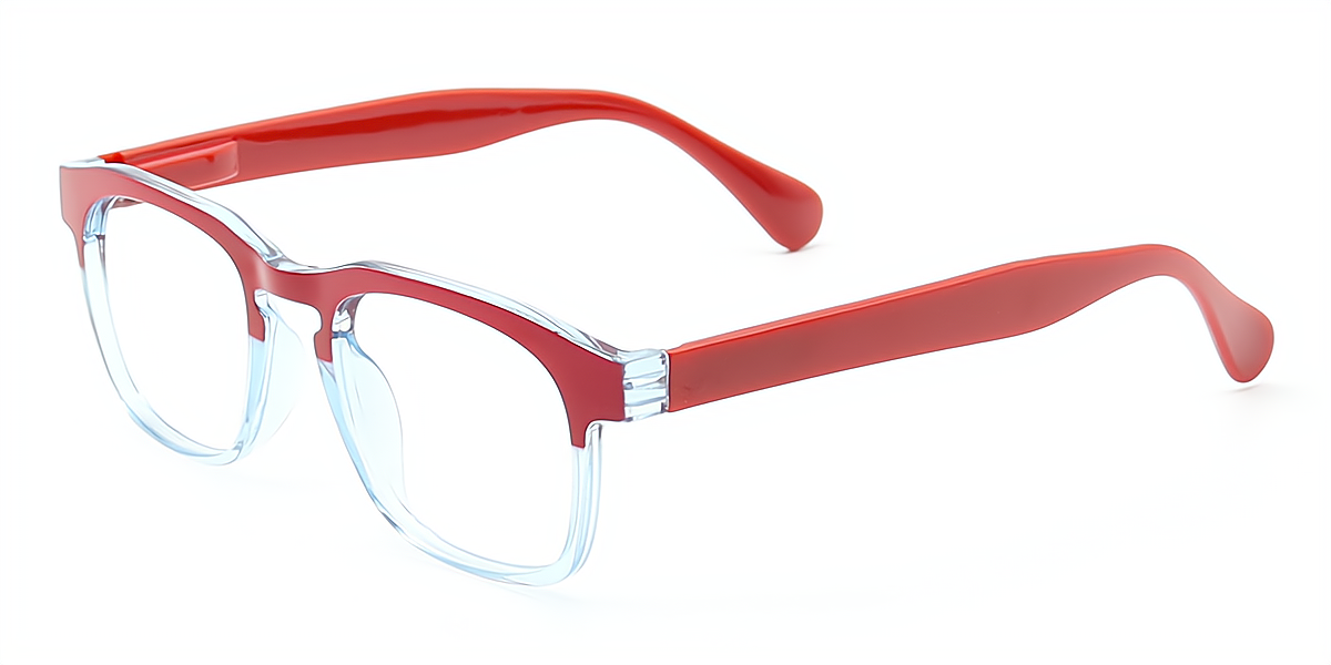 Red-Clear Rectangle Horn Plastic Eyeglasses